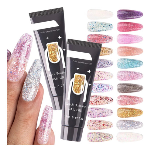 2pz Polygel Acrigel Decoracion Uñas Glitter Manicure Nails F