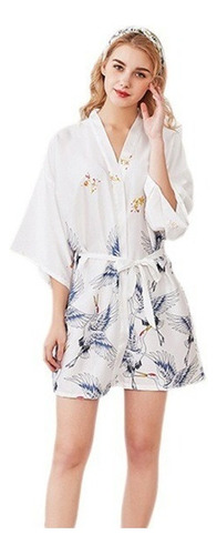 Bata Para Novias Dama Satén Estampado Kimono Japonés