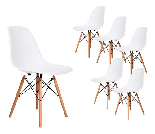 Silla De Comedor Plástico Diseño Dsw Pata Madera - Eames X 6