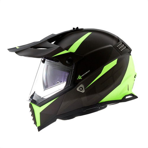 Casco Cross Doble Visor Ls2 Mx 436 Pioneer Negro Mate Fluo