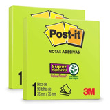 Kit 2 Post-it 657 76x76 Verde Neon 90 Folhas 3m Original