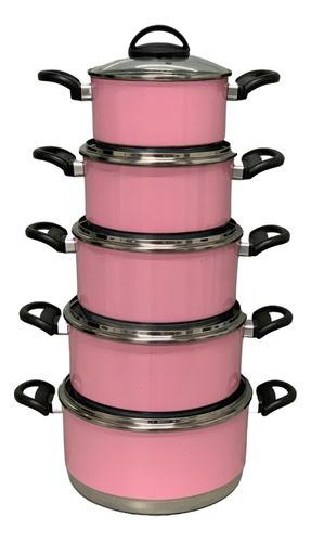 Conjunto Panelas Ceramica Antiaderente Extra Forte Rosa Bebe