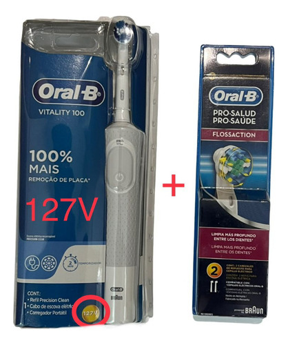 Escova Eletrica Oral B Vitality 127v + 2 Refis Flossaction