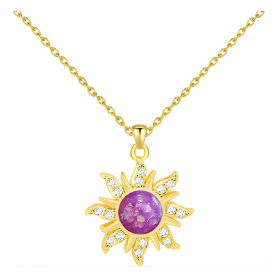 Collar Rapunzel Sol Girasol Cristales Strass Piedra Luna Violeta