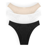 Panty Tanga Algodón Y Encaje (pack X3)(6001)