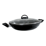 Panela Wok Paella 30cm Preta Com Tampa Vidro 