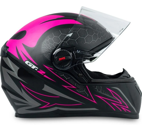 Capacete Para Moto Fw3 Com Narigueira Preto Com Rosa 56