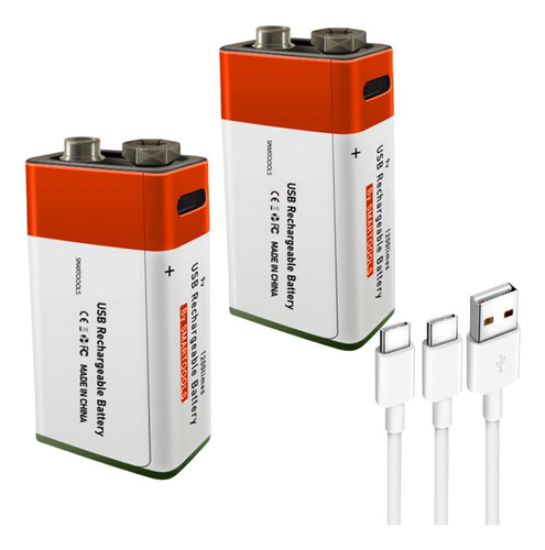 Kit 2 9v Baterias De Lítio Recarregáveis 400 Mah Universal