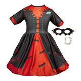 Roupa Vampira Infantil Vestido Halloween + Máscara + Dente