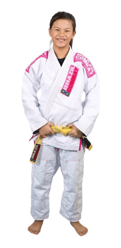 Kimono Jiu Jitsu Xtra-lite Infantil Branco Rosa Brazilcombat
