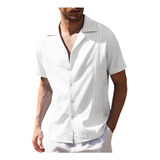 Lino Casual Cubana Guayabera Poleras De Playa De Manga Corta