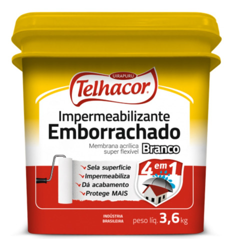 Telhacor 4 Em 1 Impermeabilizante Emborrachado Branco 3.6 Kg M²