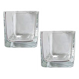 2 Vasos Cuadrados De Vidrio Transparente Para Velas Votivas.