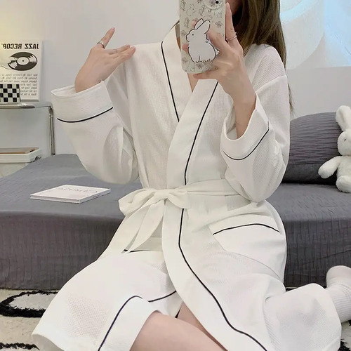 Albornoz De Algodón Estilo Hotel De Manga Larga Para Mujer