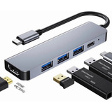 5 En 1 Usb Hub Adaptador Pd 3.0 Tipo C Hdmi 4k 5gbps