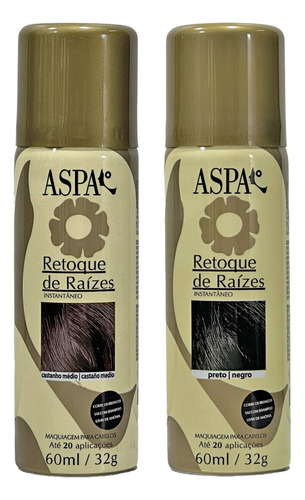  Kit 2 Maquiagem Cabelo Raiz Castanho Médio/preto Aspa 60ml