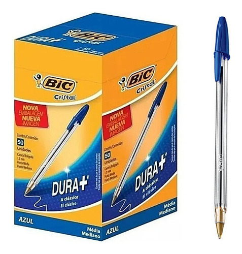 Caneta Esferográfica Bic Cristal Azul - Caixa 50 Unidades Exterior Transparente