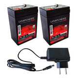 2 Bateria Unipower 6v 4,5a Carregador 6v 900mah Plug Pino P4