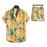 Conjunto De Dos Piezas Con Camisa Hawaiana De Estilo Playero