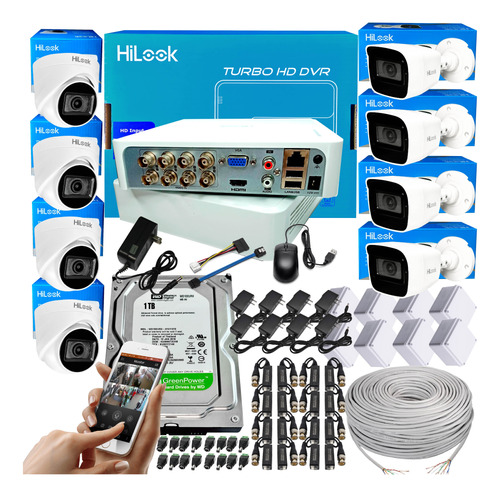 Kit 8 Cámaras Seguridad Con Audio Hilook + Dvr 8 Ch + Dd 1tb