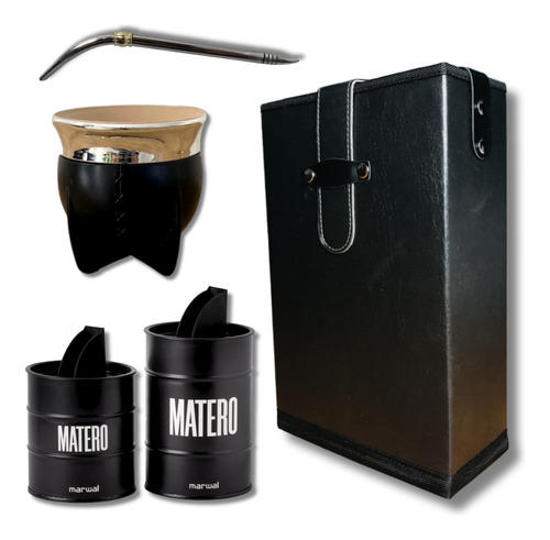 Set Matero Bolso Mate Pampa Térmico Bombilla Curva + Latas