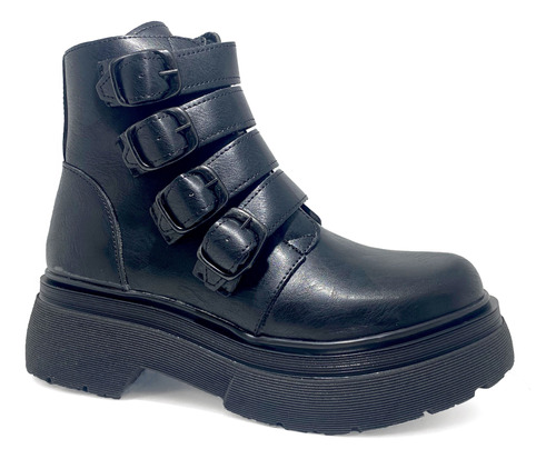 Botas Borcegos Mujer Hebillas Botita Lady Eco Cuero Moda Kw