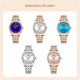 Reloj De Pulsera Curren 9086 De Cuerpo Color Rose, Analógico, Para Mujer, Fondo Rose Light Blue, Con Correa De Acero Inoxidable Color Y Desplegable