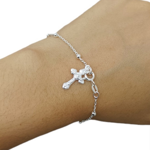 Pulsera Denario Plata 925 Cruz Bautismo Comunión