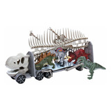 Camion Jaula Transportador Con 4 Dinosaurios Luz Sonido Personaje Camion Gris