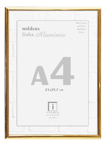 Moldura Sanduiche Alumínio Com Vidro Duplo Padrão A4 Diploma