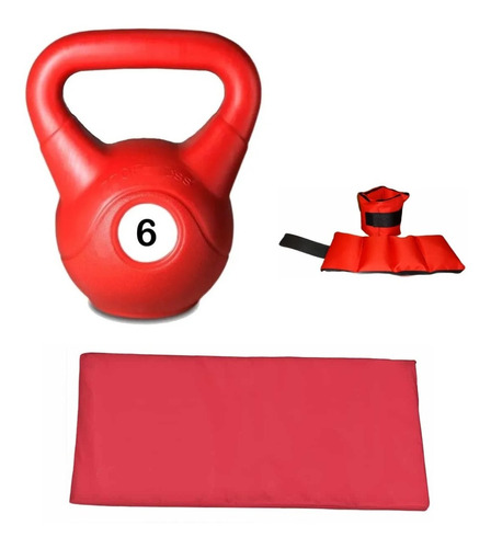 Colchoneta 2 Cm + Tobilleras 3 Kg + Pesa Rusa 6 Kg Kit Gym