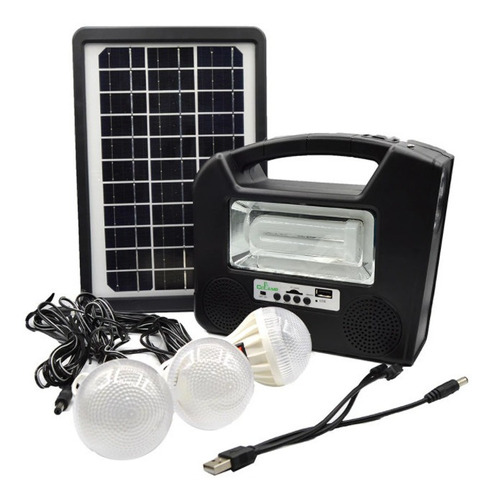 Kit Panel Solar Radio Bluetooth Sd Usb 3 Bombillos Cl-26