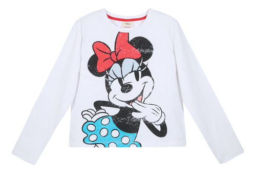 Polera Manga Larga Niña Minnie Wait Blanco Disney