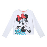 Polera Manga Larga Niña Minnie Wait Blanco Disney