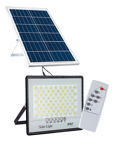 Reflector Solar Led De 50w Exterior Blanco Frio Con Control