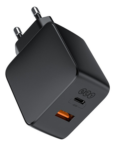 Carregador Qcy Turbo Gan 65w 2 Portas Usb-a + Tipo-c Cor Preto