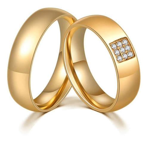 2 Anillos Parejas Acero Inoxidable Alta Calidad Dorado Liso