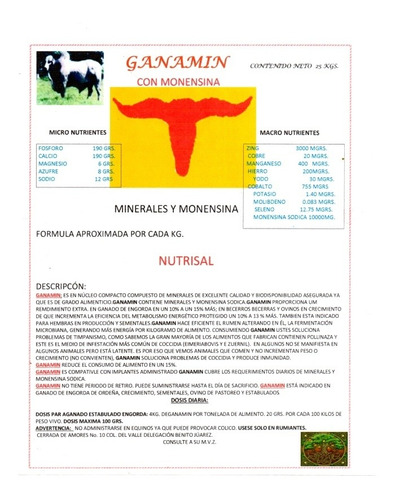 Premezcla Mineral Con Monensina