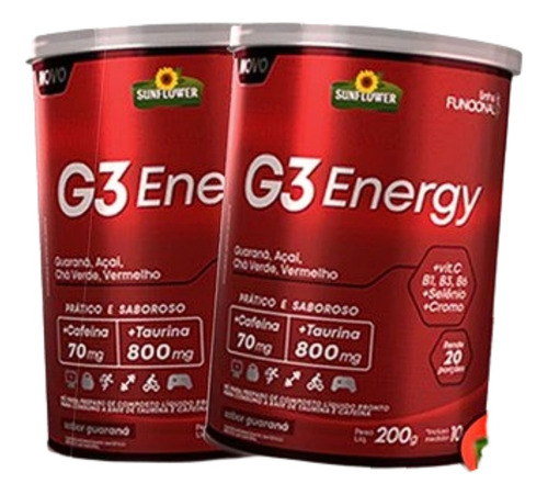 Kit 2 G3 Energy Com Cafeína E Taurina Extra Forte Pré Treino