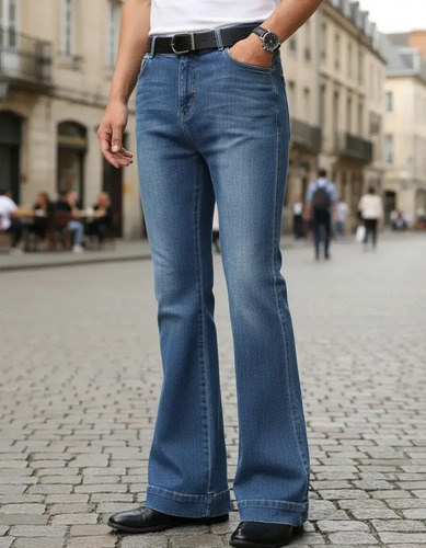 Pantalones Vaqueros Acampanados De Mezclilla Para Hombre