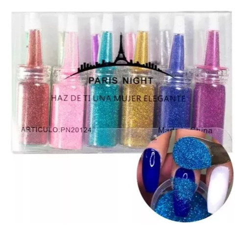 Kit Polvo X12 Glitter Paris Night Decoración Uñas Brillo