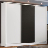 Guarda Roupa Casal Mdf Madesa Zurique 3 Portas De Correr Pb Cor Branco/preto