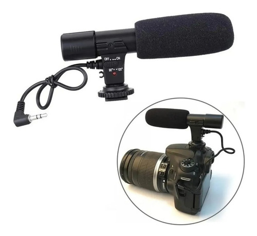 Microfone Direcional Camera Canon Nikon Sony Mic Cor Preto
