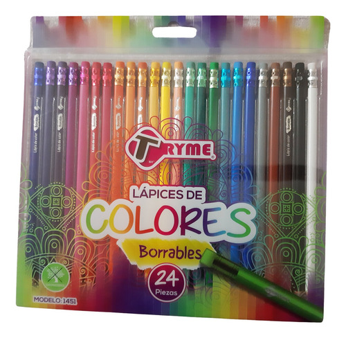 Colores Tryme Borrables 24 Lápices Ideal Para Escuela