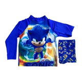 Camiseta E Sunga Infantil Sonic Proteção Solar Uv50+ Meninos