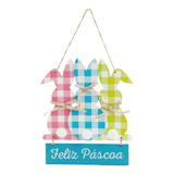 Placa Decorativa De Coelhos Ros/azl/vrd 30x18x2cm 1015948