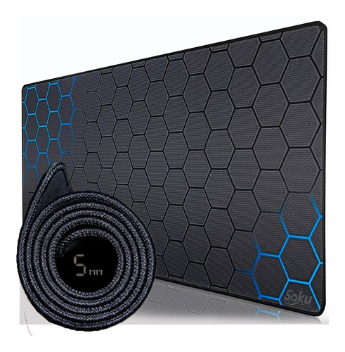 Mouse Pad Tapete Alfombrilla Grande Gamer Antideslizante Color Hexagonos Negros-azul