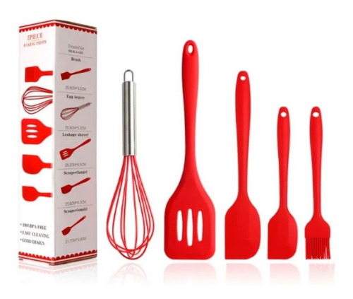 Jogo 5 Colheres De Silicone Utensílios Cozinha 5 Peças