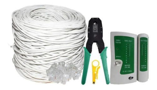 Rollo Cable Utp Cat 5e 100m+ 100rj45+tester+ Pinzas+pelador