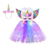 Vestido De Princesa Unicornio Con Luz Led De 3 Piezas Y Diad
